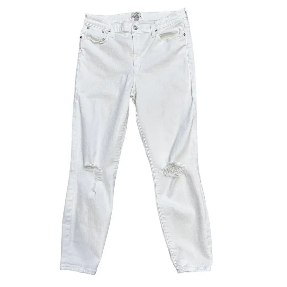 J.Crew Womens Lookout High Rise Skinny Crop White Jeans Distressed Solid 31